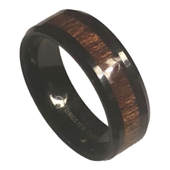 Other - Men's Tungsten Wood Inlay Ring Black Band Wedding Jewelry Rustic Elegant size 12